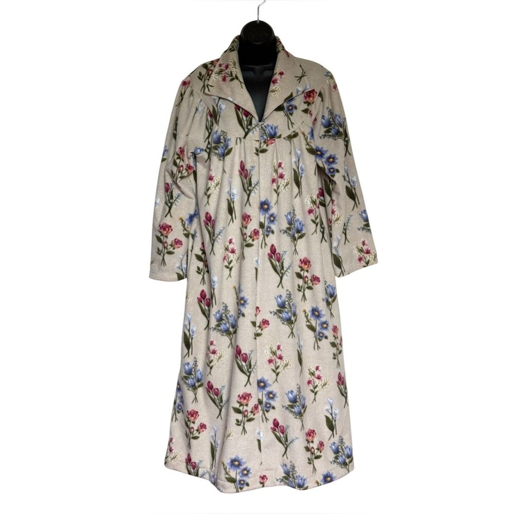 Vintage Carole Fleece Floral 3/4 Zip Robe Cozy Super Soft Beautiful Sz M
